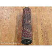 Load image into Gallery viewer, 2&#39;6&quot;x9&#39;10&quot; Medium Jungle Green, Vintage Look Mamluk, Zero Pile, Shaved Low, Worn Wool, Hand Knotted, Runner Oriental Rug FWR523590