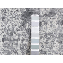 Load image into Gallery viewer, 2&#39;8&quot;x10&#39; Slate Gray, Broken and Erased Persian Design, Wool and Pure Real Silk, Hand Knotted, Runner Oriental Rug FWR523614