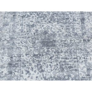 2'8"x10' Slate Gray, Broken and Erased Persian Design, Wool and Pure Real Silk, Hand Knotted, Runner Oriental Rug FWR523614