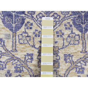 2'7"x10'1" Medium Purple, Willow and Cypress Tree Design, Silk With Textured Wool, Hand Knotted, Runner Oriental Rug FWR523644