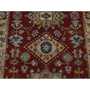 2'9"x9'9" Sangria Red, Karajeh Design, Pure Wool, Hand Knotted, Runner Oriental Rug FWR523650