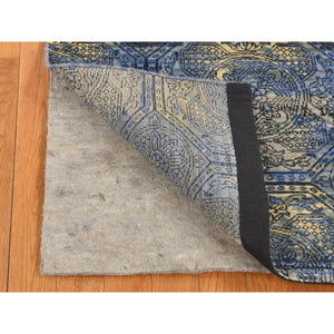 2'8"x9'1" Sapphire Blue, Repetitive Rosette Design, Silk With Textured Wool, Hand Knotted, Runner Oriental Rug FWR523674