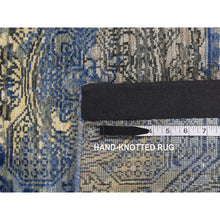 Load image into Gallery viewer, 2&#39;8&quot;x9&#39;1&quot; Sapphire Blue, Repetitive Rosette Design, Silk With Textured Wool, Hand Knotted, Runner Oriental Rug FWR523674