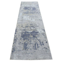 Load image into Gallery viewer, 2&#39;8&quot;x10&#39; Ash Gray, Abstract Galaxy Design, Wool and Silk, Hi-Low Pile, Hand Knotted, Runner Oriental Rug FWR523692