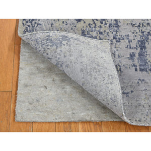 2'8"x10' Ash Gray, Abstract Galaxy Design, Wool and Silk, Hi-Low Pile, Hand Knotted, Runner Oriental Rug FWR523692