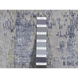 2'8"x10' Ash Gray, Abstract Galaxy Design, Wool and Silk, Hi-Low Pile, Hand Knotted, Runner Oriental Rug FWR523692