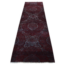 Load image into Gallery viewer, 2&#39;9&quot;x9&#39;9&quot; Burgundy Red, Large Flower Design, Wool and Silk, Tone on Tone, Handmade, Runner Oriental Rug FWR523716