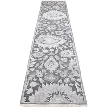 Load image into Gallery viewer, 2&#39;6&quot;x11&#39;10&quot; Nevada Gray, Hand Knotted, Oushak Influence, Silk with Textured Wool, Runner Oriental Rug FWR523842