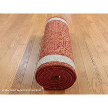 Load image into Gallery viewer, 2&#39;9&quot;x11&#39;10&quot; Pumpkin Orange, Tabriz Mahi, Wool, Dense Weave, Hand Knotted, Runner Oriental Rug FWR523848