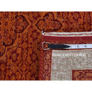 2'9"x11'10" Pumpkin Orange, Tabriz Mahi, Wool, Dense Weave, Hand Knotted, Runner Oriental Rug FWR523848