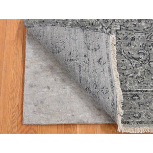 2'6"x6' Nickel Gray, Broken and Erased with Textured Wool Persian Design, Hand Knotted, Runner Oriental Rug FWR523986