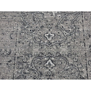 2'6"x6' Nickel Gray, Broken and Erased with Textured Wool Persian Design, Hand Knotted, Runner Oriental Rug FWR523986
