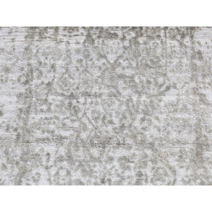 2'7"x6' Smokey Gray, Hand Knotted, Wool and Pure Silk, Broken and Erased Persian Design, Runner Oriental Rug FWR523998