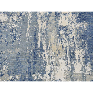 2'7"x6'1" Yale Blue, Abstract Design, Wool and Pure Silk, Hand Knotted, Runner Oriental Rug FWR524016