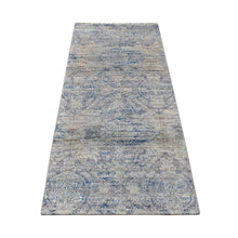 Load image into Gallery viewer, 2&#39;6&quot;x6&#39; Yale Blue, Silk with Textured Wool, Broken and Erased Rosette Design, Hand Knotted, Runner Oriental Rug FWR524022