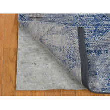 Load image into Gallery viewer, 2&#39;6&quot;x6&#39; Yale Blue, Silk with Textured Wool, Broken and Erased Rosette Design, Hand Knotted, Runner Oriental Rug FWR524022