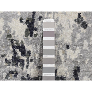2'7"x6'2" Olive Black, Hi-Low Pile, Abstract Design, Wool and Silk, Hand Knotted, Runner Oriental Rug FWR524034
