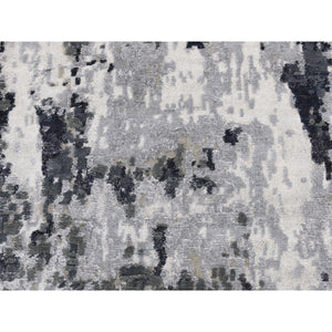 2'7"x6'2" Olive Black, Hi-Low Pile, Abstract Design, Wool and Silk, Hand Knotted, Runner Oriental Rug FWR524034