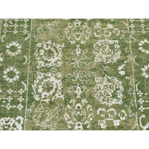 2'6"x6' Olive Green, Tabriz Tone on Tone, Wool and Silk, Hand Knotted, Runner Oriental Rug FWR524064