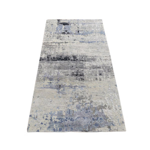 2'7"x5'9" Agreeable Gray, Galaxy Design, Wool and Silk, Hand Knotted, Runner Oriental Rug FWR524070
