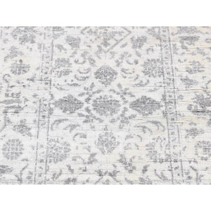 2'6"x6' Ivory, Broken and Erased Tone on Tone Persian Fish Mahi Pattern, Wool and Silk, Blend, Hand Knotted, Runner Oriental Rug FWR524076