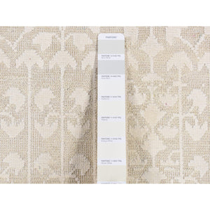 2'5"x6' Ivory, Hand Knotted, Tone on Tone, Pure Silk with Textured Wool, Runner Oriental Rug FWR524088