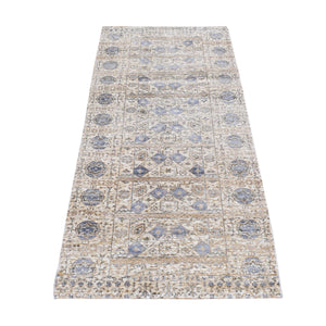 2'7"x6'1" Chamomile Brown, Silk with Textured Wool, Mamluk Design, Hand Knotted, Runner Oriental Rug FWR524094
