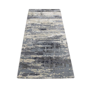 2'6"x5'10" Carbon Gray, Hi-Low Pile, Galaxy Design, Wool and Silk, Hand Knotted, Runner Oriental Rug FWR524100
