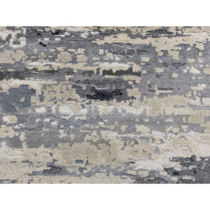 2'6"x5'10" Carbon Gray, Hi-Low Pile, Galaxy Design, Wool and Silk, Hand Knotted, Runner Oriental Rug FWR524100