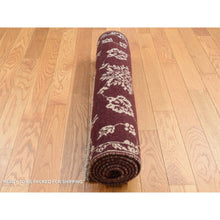 Load image into Gallery viewer, 2&#39;8&quot;x6&#39; Sangria Red, Pure Wool, Tone on Tone, Abarasque Design Agra, Hand Knotted, Runner Oriental Rug FWR524124