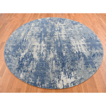 Load image into Gallery viewer, 8&#39;1&quot;x8&#39;1&quot; Prussian Blue, Oceanic Abstract Design, Wool and Pure Silk, Hand Knotted, Round Oriental Rug FWR524136
