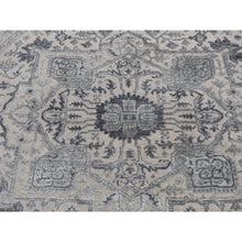 Load image into Gallery viewer, 8&#39;1&quot;x8&#39;1&quot; Battleship Gray, Heriz Design, Wool and Silk, Hi-lo Pile, Hand Knotted, Round Oriental Rug FWR524196