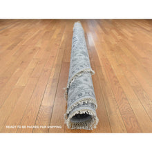 Load image into Gallery viewer, 8&#39;1&quot;x8&#39;1&quot; Battleship Gray, Heriz Design, Wool and Silk, Hi-lo Pile, Hand Knotted, Round Oriental Rug FWR524196