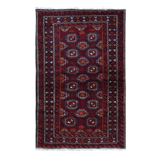 Load image into Gallery viewer, 3&#39;4&quot;x5&#39;10&quot; Maroon Red, Vintage Tourkaman Bokara Gul Motif, Pure Wool, Hand Knotted, Wide Runner Oriental Rug FWR524262