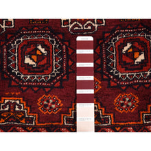 Load image into Gallery viewer, 3&#39;4&quot;x5&#39;10&quot; Maroon Red, Vintage Tourkaman Bokara Gul Motif, Pure Wool, Hand Knotted, Wide Runner Oriental Rug FWR524262