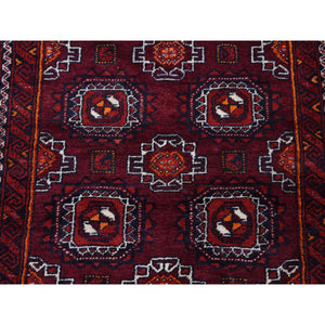 3'4"x5'10" Maroon Red, Vintage Tourkaman Bokara Gul Motif, Pure Wool, Hand Knotted, Wide Runner Oriental Rug FWR524262