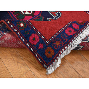 2'6"x9'3" Alabama Crimson Red, New Persian Hamadan, Pure Wool, Open Field Design, Hand Knotted, Runner Oriental Rug FWR524370