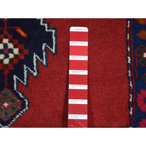 2'6"x9'3" Alabama Crimson Red, New Persian Hamadan, Pure Wool, Open Field Design, Hand Knotted, Runner Oriental Rug FWR524370