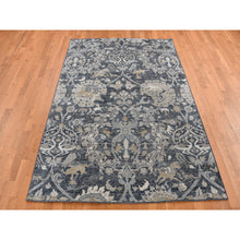 Load image into Gallery viewer, 6&#39;x9&#39;5&quot; Arsenic Gray, Hand Knotted, Pure Silk, Intricate Blossom and Hunting Scene Design, Oriental Rug FWR524556