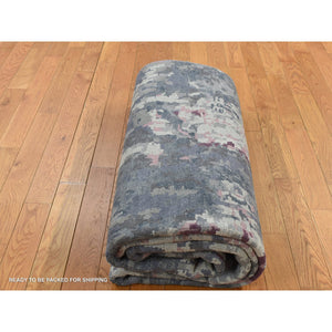 6'x8'10" Carbon Gray, Abstract Design, Wool and Silk, Hand Knotted, Oriental Rug FWR524574