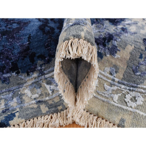 6'x8'10" Indigo Dye Blue, Wool and Silk, Japanese Shibori Design, Tone on Tone, Hand Knotted, Oriental Rug FWR524586