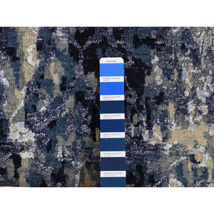 6'x8'10" Indigo Dye Blue, Wool and Silk, Japanese Shibori Design, Tone on Tone, Hand Knotted, Oriental Rug FWR524586
