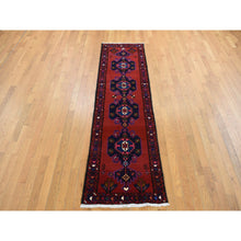 Load image into Gallery viewer, 2&#39;4&quot;x9&#39;3&quot; Alabama Crimson Red, New Bohemian Persian Hamadan with Repetitive Medallion, Pure Wool, Hand Knotted, Open Field Design, Runner Oriental Rug FWR524700
