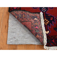 Load image into Gallery viewer, 2&#39;4&quot;x9&#39;3&quot; Alabama Crimson Red, New Bohemian Persian Hamadan with Repetitive Medallion, Pure Wool, Hand Knotted, Open Field Design, Runner Oriental Rug FWR524700