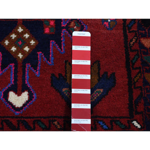 2'4"x9'3" Alabama Crimson Red, New Bohemian Persian Hamadan with Repetitive Medallion, Pure Wool, Hand Knotted, Open Field Design, Runner Oriental Rug FWR524700