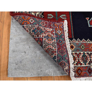 4'8"x9'7" Millennium Blue, New Persian Hamadan with Large Geometric Elements, Pure Wool, Hand Knotted, Gallery Size Runner Oriental Rug FWR524832