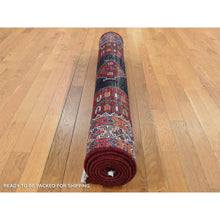 Load image into Gallery viewer, 4&#39;8&quot;x9&#39;7&quot; Millennium Blue, New Persian Hamadan with Large Geometric Elements, Pure Wool, Hand Knotted, Gallery Size Runner Oriental Rug FWR524832
