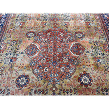 Load image into Gallery viewer, 8&#39;4&quot;x11&#39;6&quot; Old Moss Green, Rare Antique Persian Sarouk Fereghan with Medallion Design, Dense Weave, Hand Knotted, Pure Wool, Even Wear and Soft, Cleaned with Sides and Ends Professionally Secured, Oriental Rug FWR524880