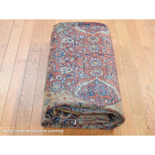 Load image into Gallery viewer, 8&#39;4&quot;x11&#39;6&quot; Old Moss Green, Rare Antique Persian Sarouk Fereghan with Medallion Design, Dense Weave, Hand Knotted, Pure Wool, Even Wear and Soft, Cleaned with Sides and Ends Professionally Secured, Oriental Rug FWR524880