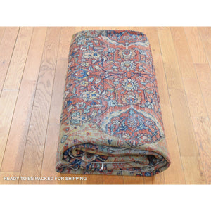 8'4"x11'6" Old Moss Green, Rare Antique Persian Sarouk Fereghan with Medallion Design, Dense Weave, Hand Knotted, Pure Wool, Even Wear and Soft, Cleaned with Sides and Ends Professionally Secured, Oriental Rug FWR524880